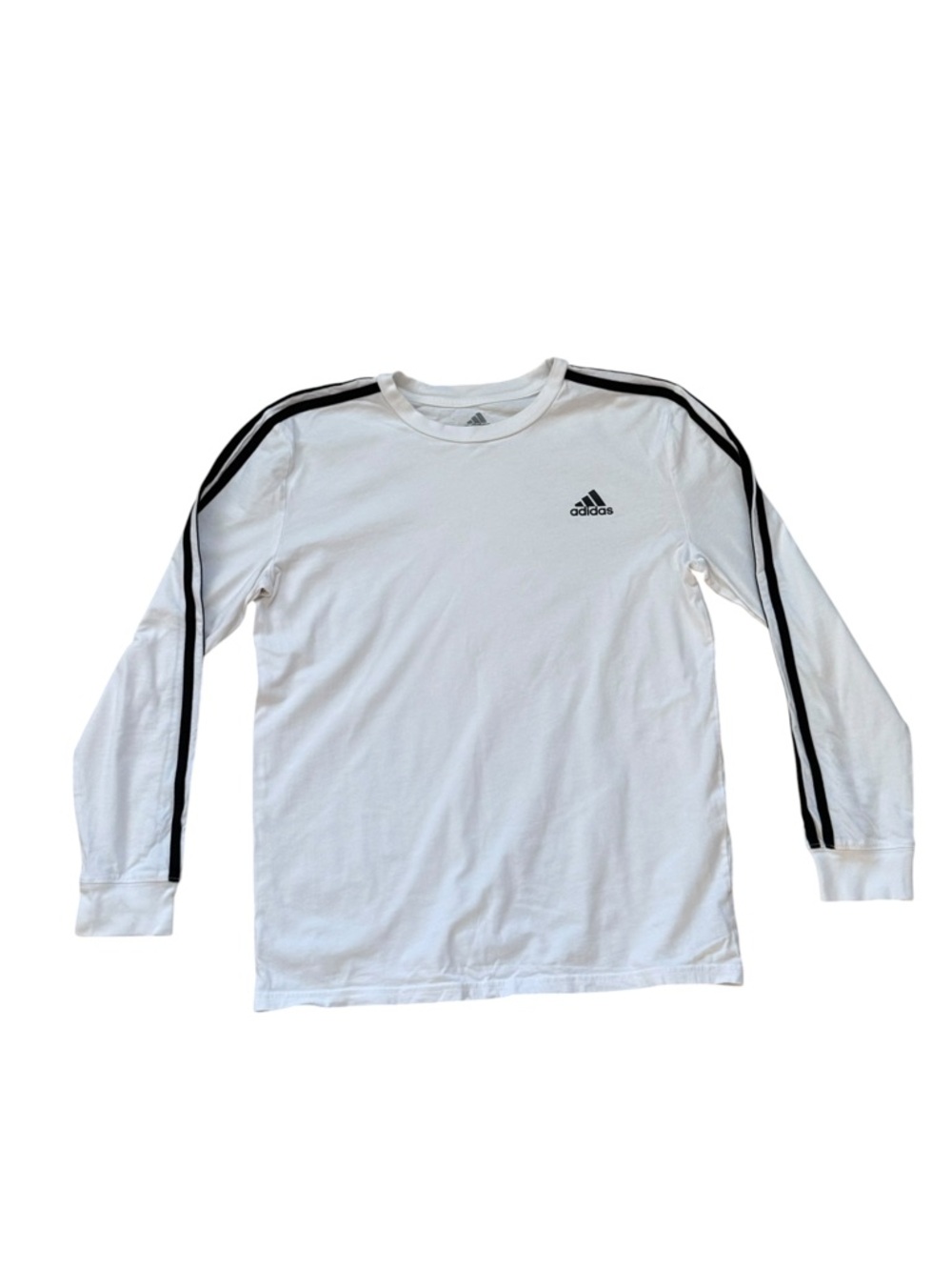 adidas White Long Sleeve Shirt with Black Shoulder Stripes